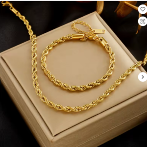 Ensemble Collier et Bracelet Tendance en Chaîne Torsadée en Acier Inoxydable, Plaqué Or 18 carats, pour Femme.